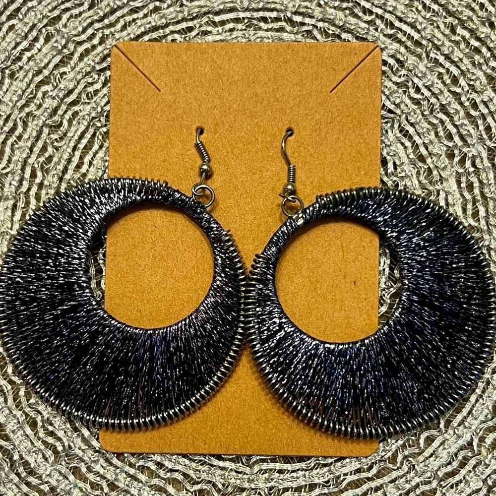 Elegant Metallic Blue Hoop Earrings